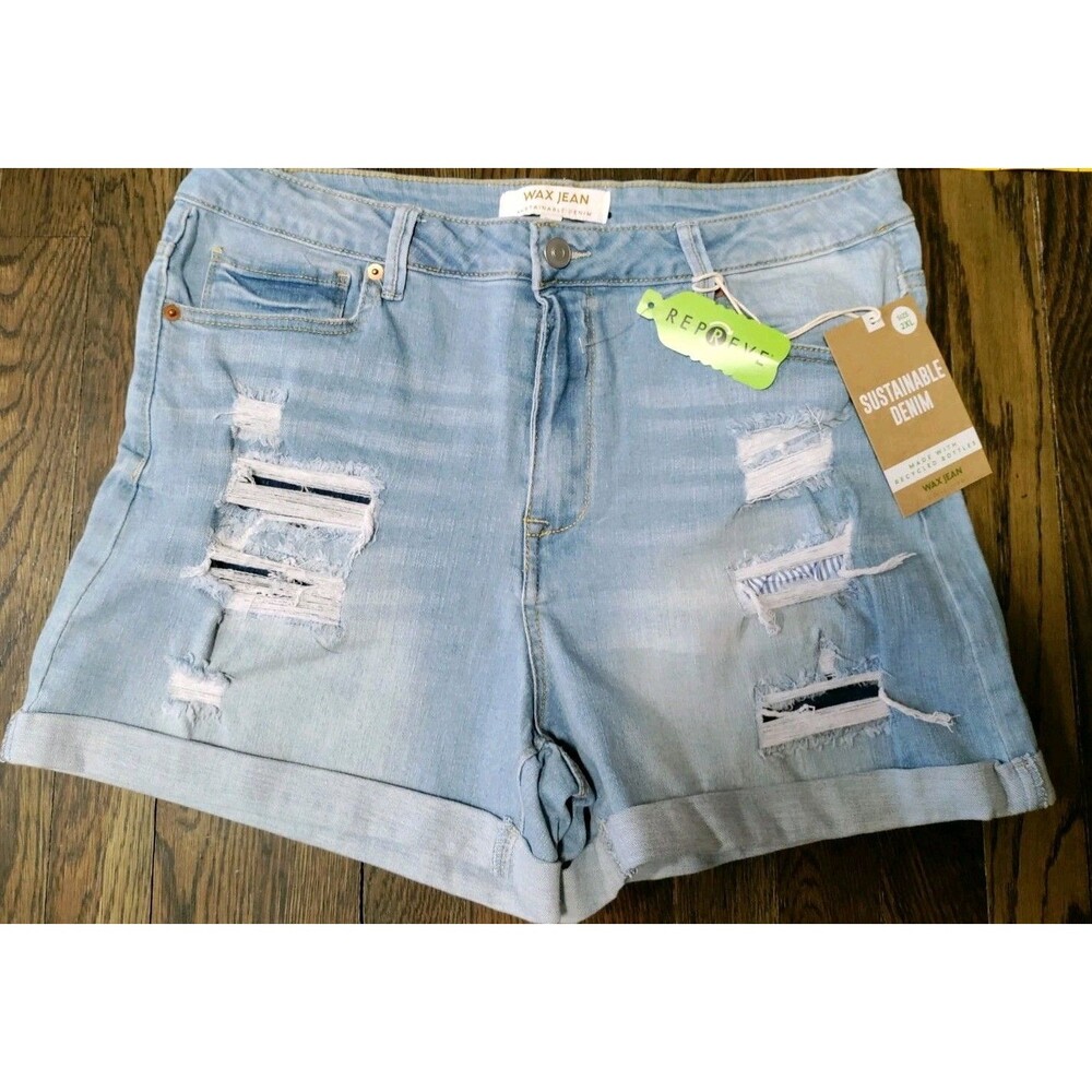 Wax Jeans Sustainable Denim Shorts Women's 2XL Distressed Light Wash Stretch NWT